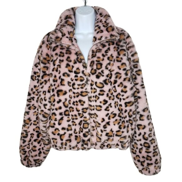 Know One Cares Jackets & Blazers - Know One Cares Women's Plush Leopard Print Full Zip Jacket, Pockets Sz M (1202)